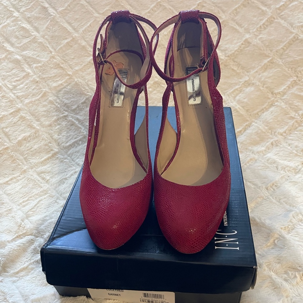 INC International Concepts Red Ankle-Strap Pointed-Toe Pumps